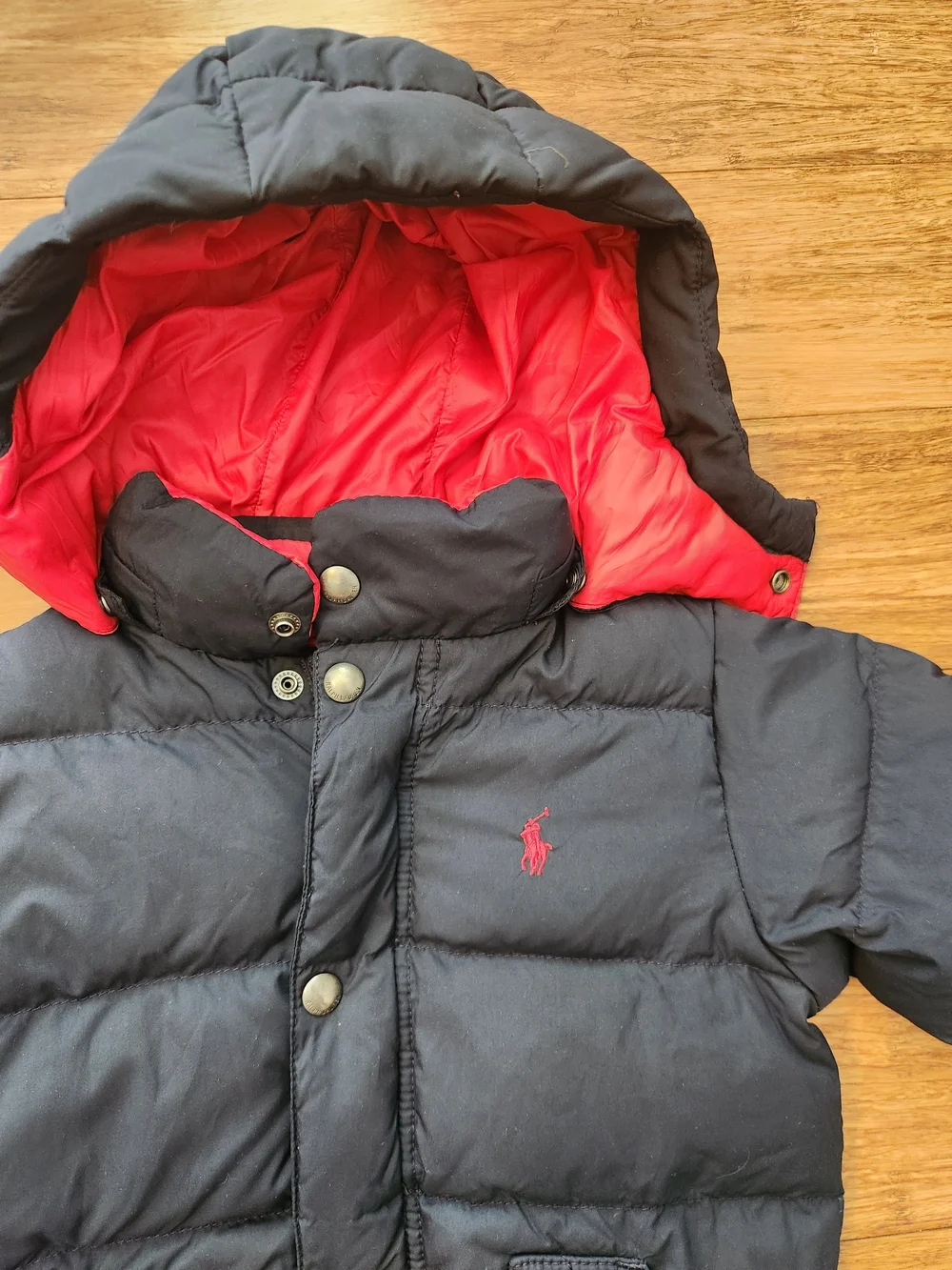 Polo Ralph Lauren Boys Navy Blue Puffer Jacket Winter Coat with Red Lining, 3t